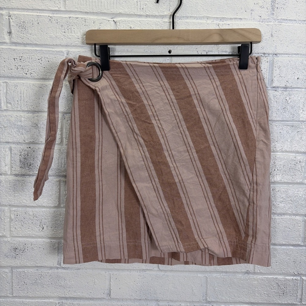 Free People Tuscan Sunrise Skirt Womens 8 Mauve Pink Stripe Linen Blend - Picture 1 of 10
